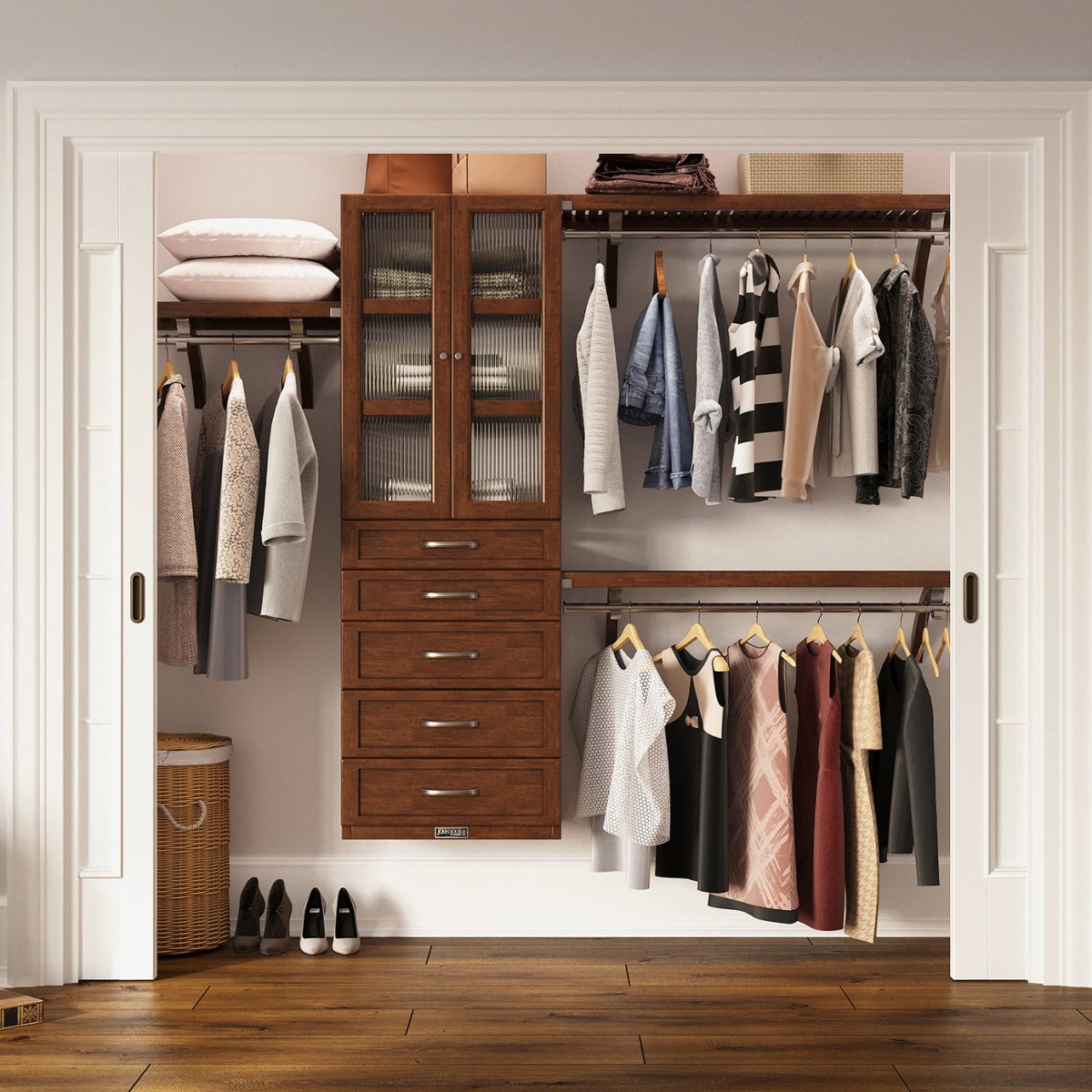 Solid Wood Closet Organizer with 5 Drawers and Doors Shaker - John Louis Home - Closet Organizers