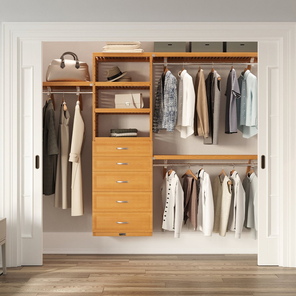 Solid Wood Closet Organizer with 5 Drawers Modern - John Louis Home - Closet Organizers