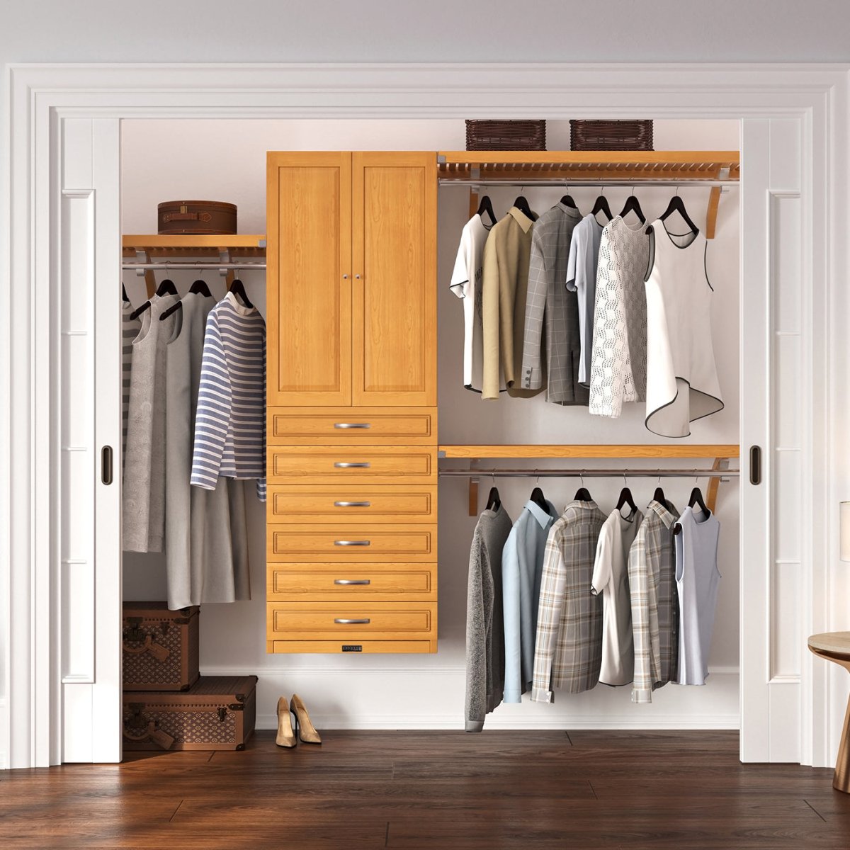 Solid Wood Closet Organizer with 6 Drawers and Doors Modern - John Louis Home - Closet Organizers