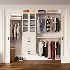 Solid Wood Closet Organizer with 6 Drawers and Doors Shaker