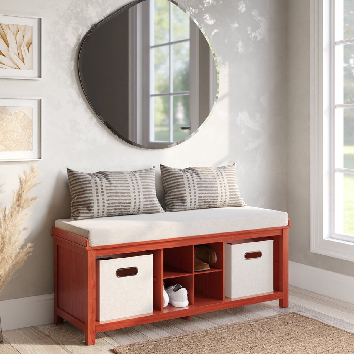 Entryway Bench with Bins Shoe Dividers John Louis Home