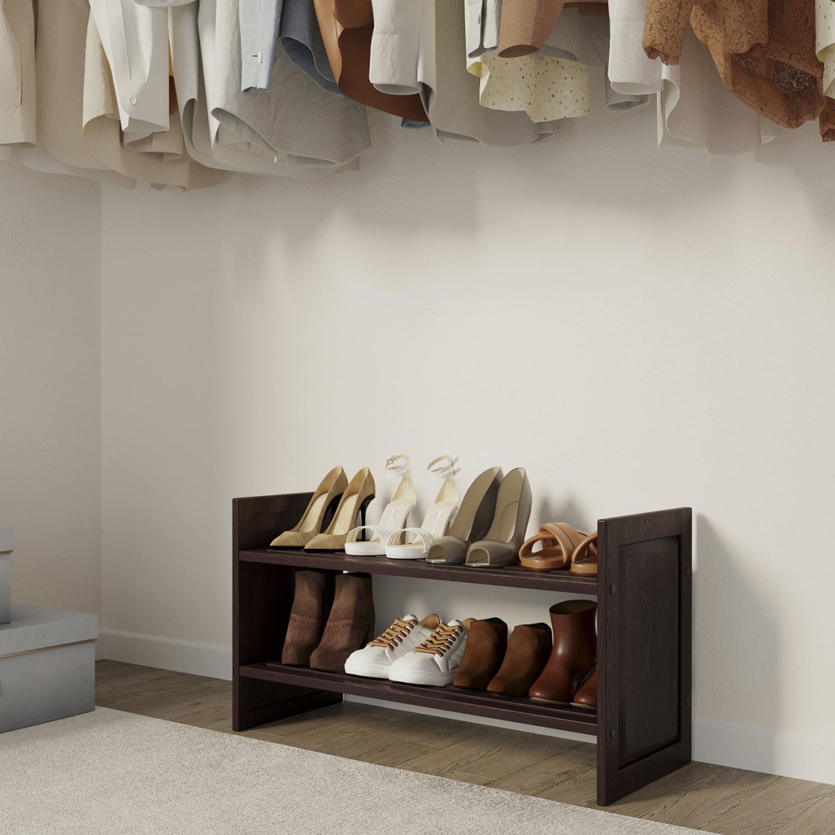 Wood Shoe Racks Stackable Solid Wood Stackable Shoe Racks | Modular Vertical Storage – John Louis ...