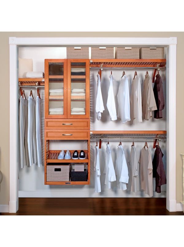 16in. Deep Woodcrest Deluxe Closet Organizer with 2 drawers and doors