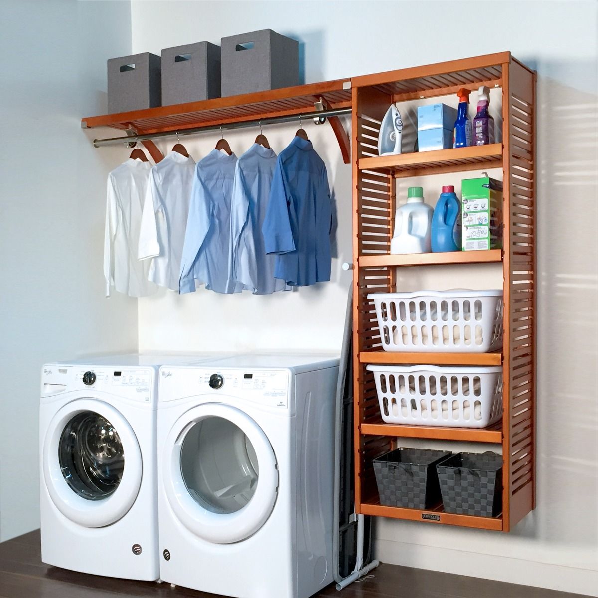 16in. Deep Solid Wood 8ft. Laundry Organizer | John Louis Home