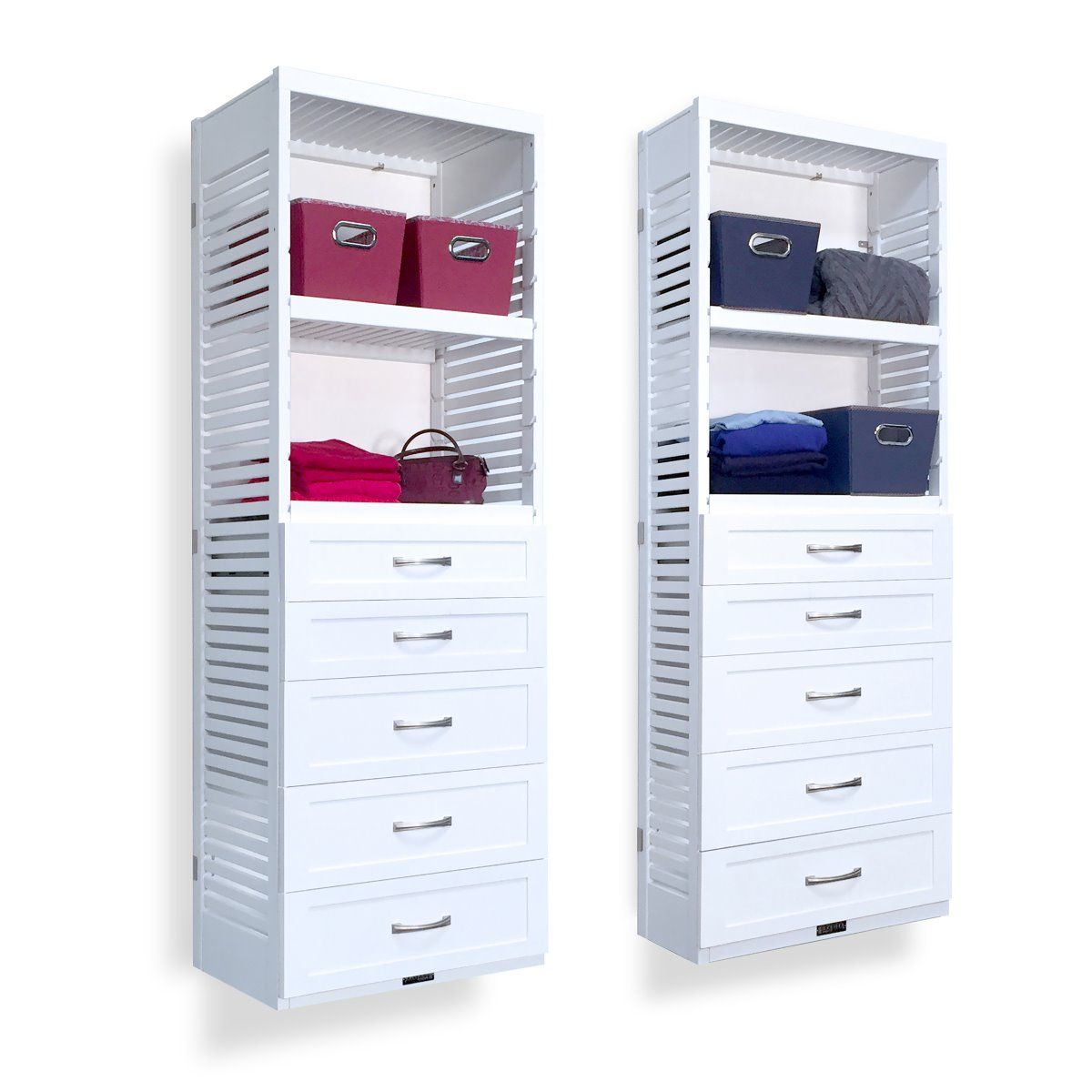 12in. & 16in. Deep Woodcrest White 6ft. Tower with drawers | John Louis Home