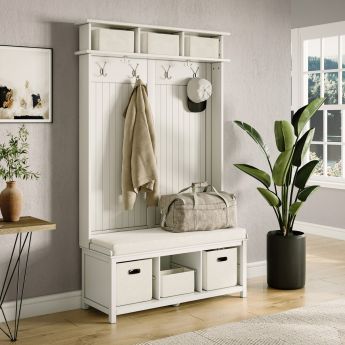 Hall Tree With Entryway Bench - 2 Bins & 1 Shoe Divider