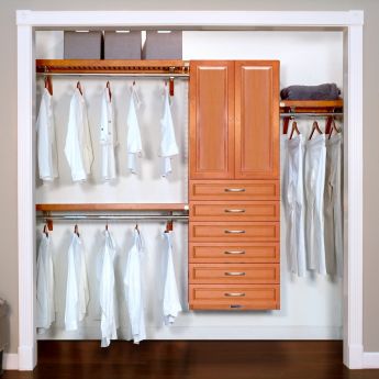 12in. Deep Woodcrest Premier Organizer with 6 Drawers and doors Caramel main lifestyle configuration