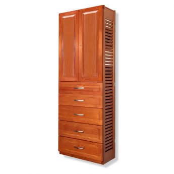 12" Deep Woodcrest 6ft. Tower with Drawers and Doors Caramel Finish Lifestyle