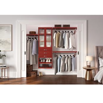 12in. Deep 3 Drawer Closet Organizer with Glass Doors -Modern-Red Mahogany