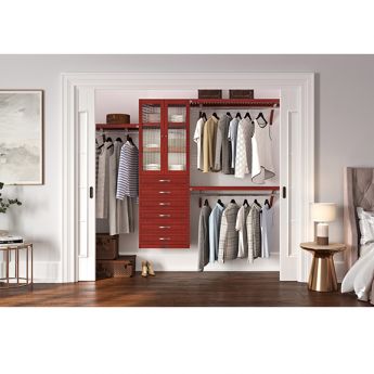 12in. Deep 6 Drawer Closet Organizer with Glass Doors -Modern-Red Mahogany
