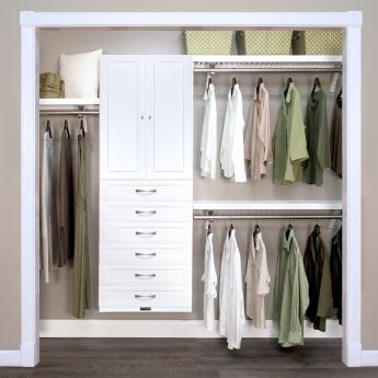 12in. Deep Woodcrest White Premier Organizer with 6 Drawers and doors main lifestyle configuration